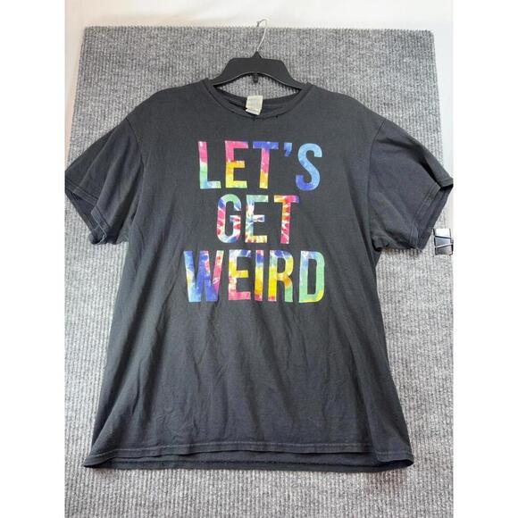 2010s "Let's Get Weird" Black with Tie Dye Graphic T-Shirt Size L Delta T - Picture 2 of 9